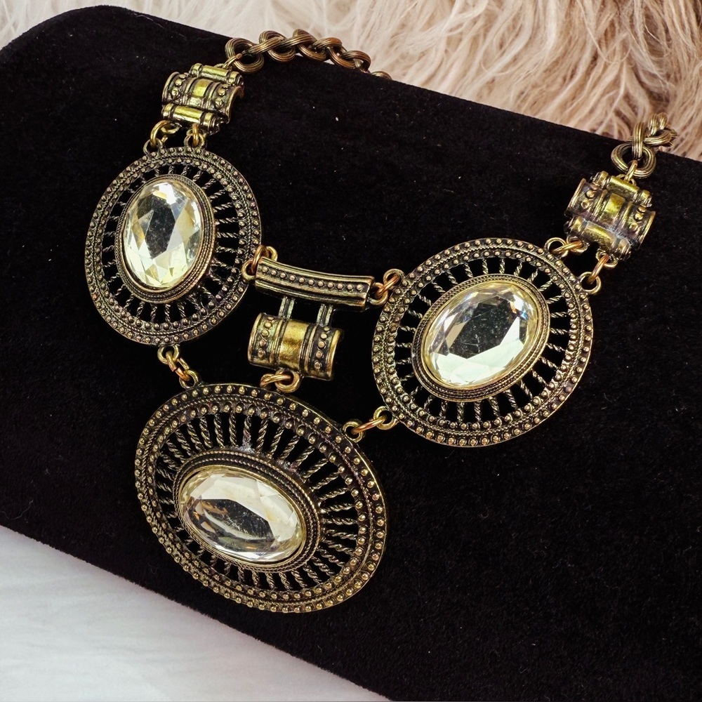 Bohemian Chic Bronze Tone Bling Statement Necklace